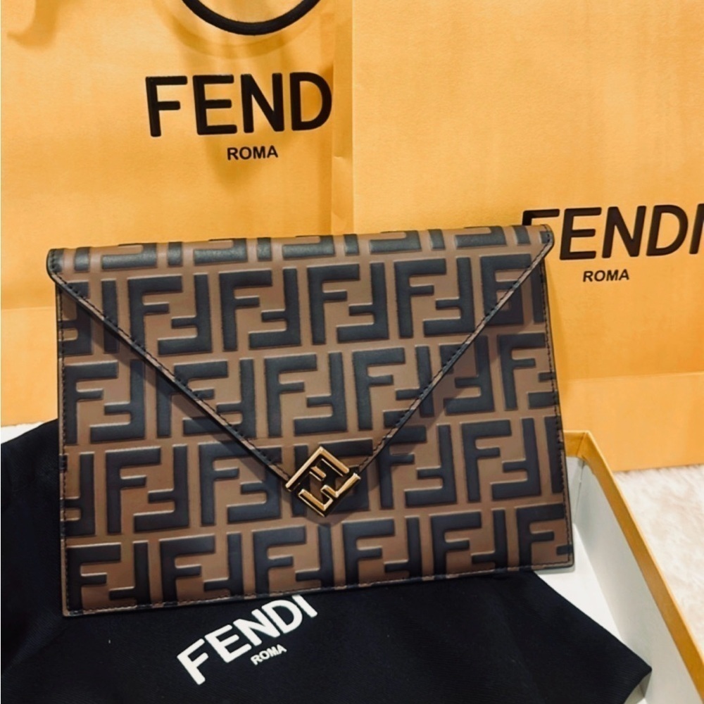Authentic Fendi Envelope Flat Zucca Embosseded Pouch✨